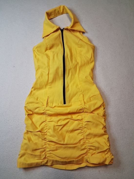 Sabora Dresses & Skirts - Sabora Y2K Yellow Sleeveless Ruched Halter Dress with Front Zip